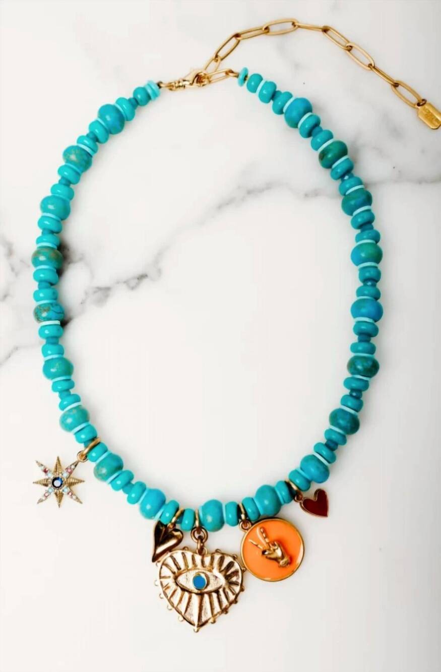 NEW ELIZABETH COLE women's bellatrix charm necklace in turquoise